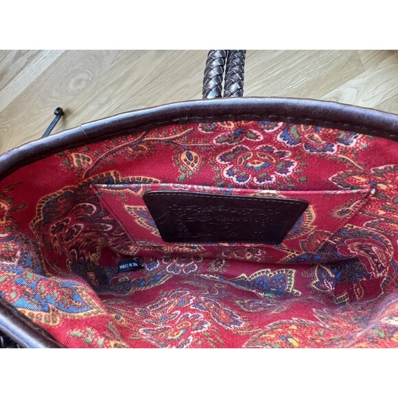 BRIGHTON Woven Rope Basket Weave Leather Trim Silver Heart & Charms Purse - Picture 9 of 10